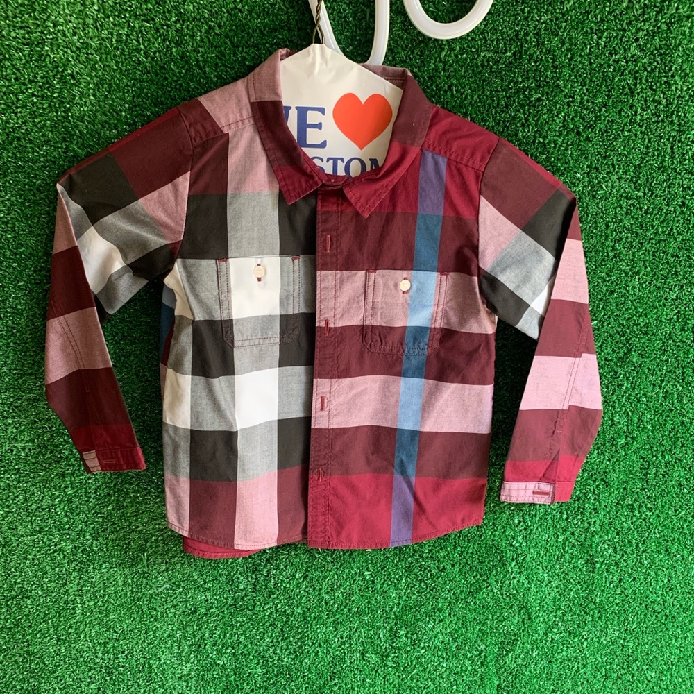 Burberry Kids Long Sleeve Plaid Shirt - Red, Black, White, Blue